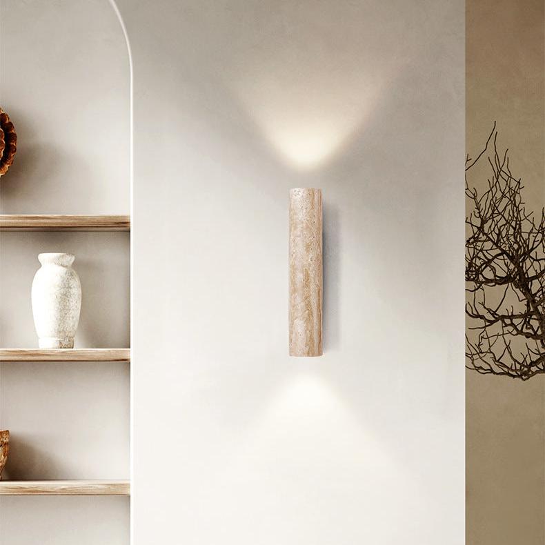 Japandi Travertijn Wandlamp LED met Licht naar Boven en Beneden Natuursteen Wandverlichting met Warme Gloed voor Hal | Slaapkamer en Woonkamer