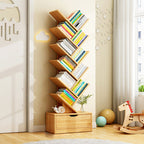 Boomvormige Boekenkast Smal Staand Boekenrek met Opbergkastje Hoge Boekenplank voor Woonkamer | Kinderkamer en Thuiskantoor