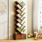 Boomvormige Boekenkast Smal Staand Boekenrek met Opbergkastje Hoge Boekenplank voor Woonkamer | Kinderkamer en Thuiskantoor