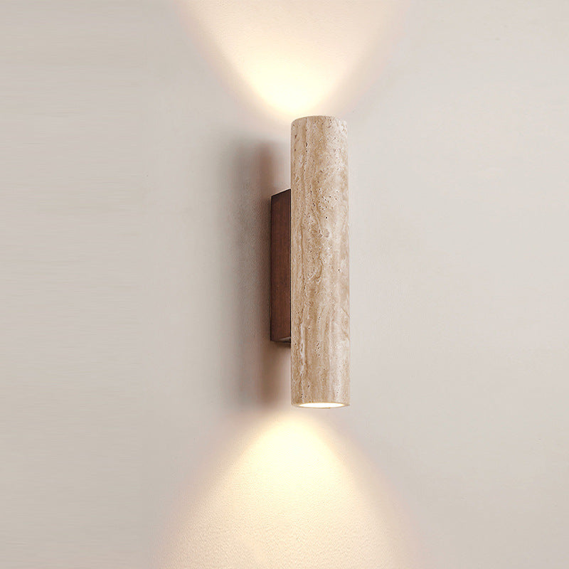 Japandi Travertijn Wandlamp LED met Licht naar Boven en Beneden Natuursteen Wandverlichting met Warme Gloed voor Hal | Slaapkamer en Woonkamer