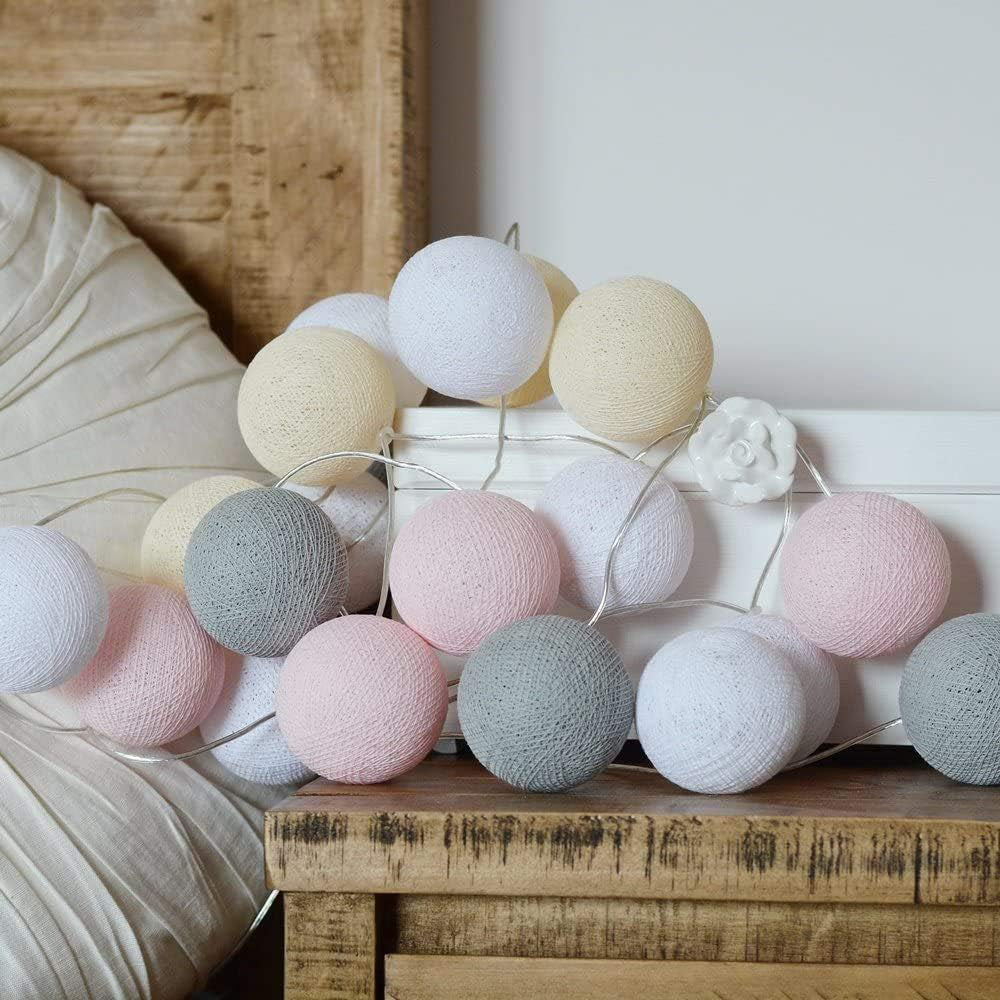 Katoenen Ballen Lichtslinger LED | Cotton Ball Lichtsnoer op USB of Batterijen met Warm Licht voor Slaapkamer | Kinderkamer en Woonkamer