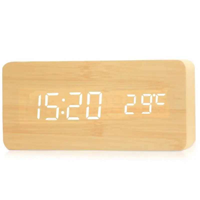 Houten Digitale Wekker met LED Display | Stille Wekker zonder Tikgeluid voor Nachtkastje Bureau en Slaapkamer