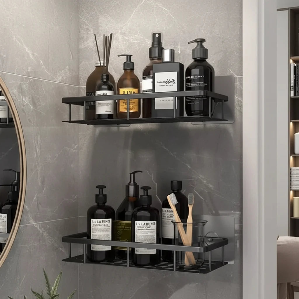 Zelfklevend Badkamerrek zonder Boren Doucherek van RVS Wandplank voor Shampoo en Verzorging | Badkamer Douche en Keuken