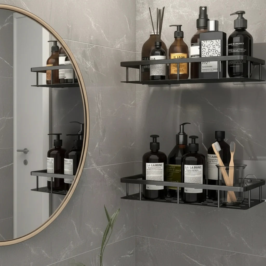 Zelfklevend Badkamerrek zonder Boren Doucherek van RVS Wandplank voor Shampoo en Verzorging | Badkamer Douche en Keuken