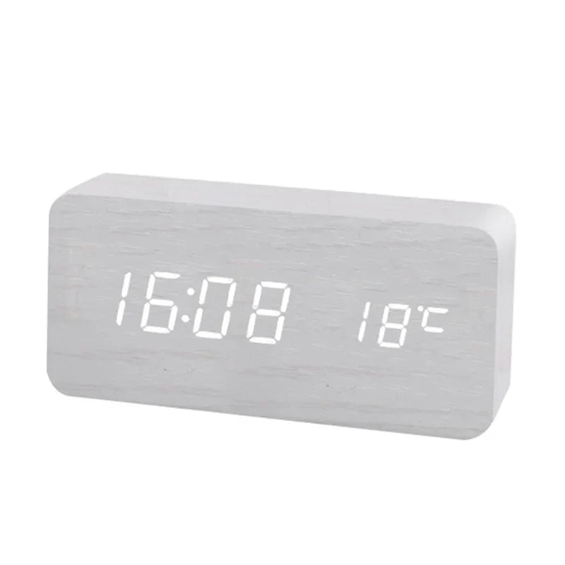 Houten Digitale Wekker met LED Display | Stille Wekker zonder Tikgeluid voor Nachtkastje Bureau en Slaapkamer