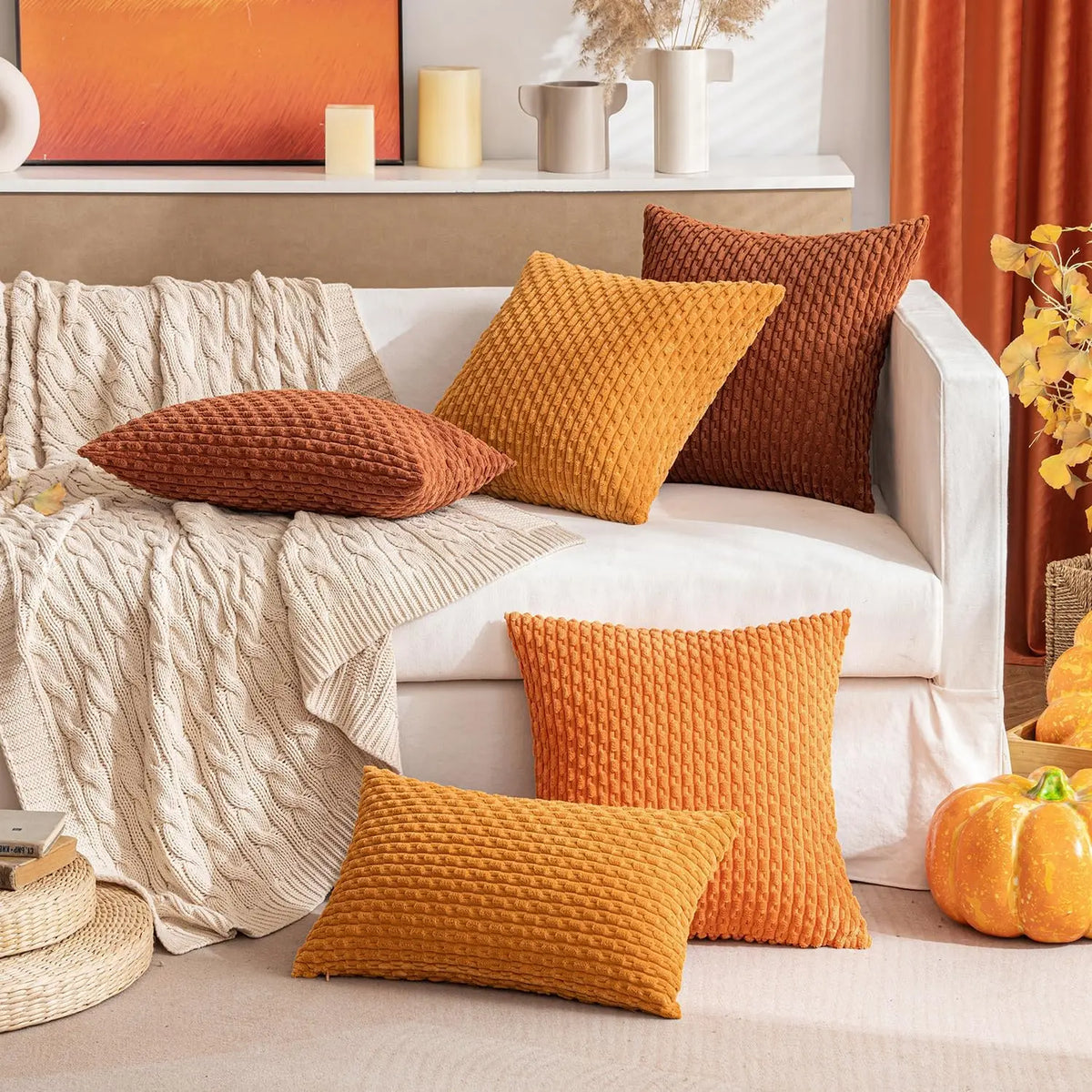 Ribfluwelen Kussenhoes met Rits Zachte Sierkussenhoes met Streepstructuur in Boho Stijl voor Bank | Bed en Fauteuil