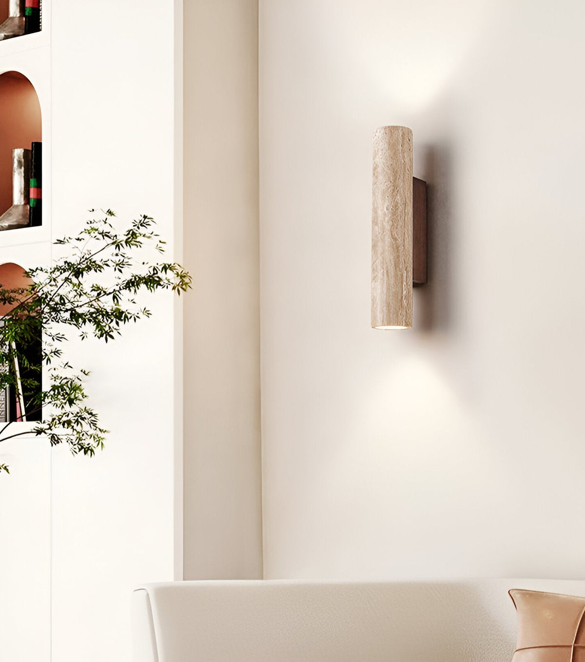 Japandi Travertijn Wandlamp LED met Licht naar Boven en Beneden Natuursteen Wandverlichting met Warme Gloed voor Hal | Slaapkamer en Woonkamer