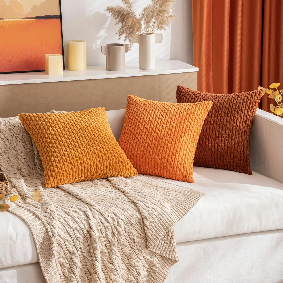 Ribfluwelen Kussenhoes met Rits Zachte Sierkussenhoes met Streepstructuur in Boho Stijl voor Bank | Bed en Fauteuil