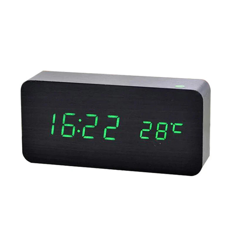 Houten Digitale Wekker met LED Display | Stille Wekker zonder Tikgeluid voor Nachtkastje Bureau en Slaapkamer