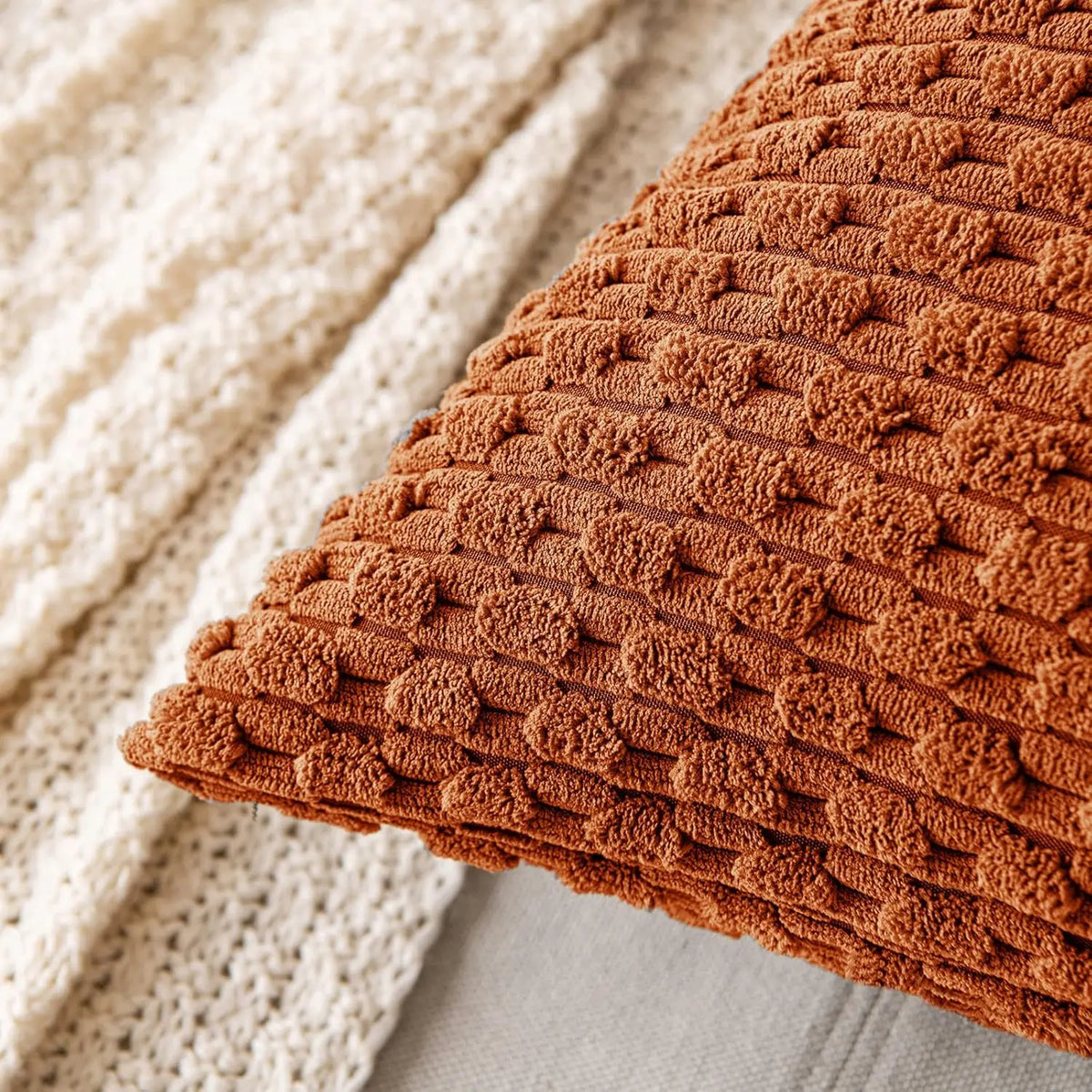 Ribfluwelen Kussenhoes met Rits Zachte Sierkussenhoes met Streepstructuur in Boho Stijl voor Bank | Bed en Fauteuil