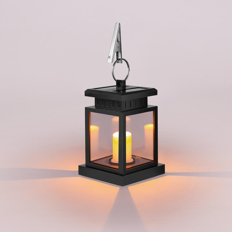 Solar Lantaarn met LED Kaars | Retro Hanglantaarn op Zonne-energie met Ophangclip | Spatwaterdichte Tuinverlichting voor Balkon en Terras