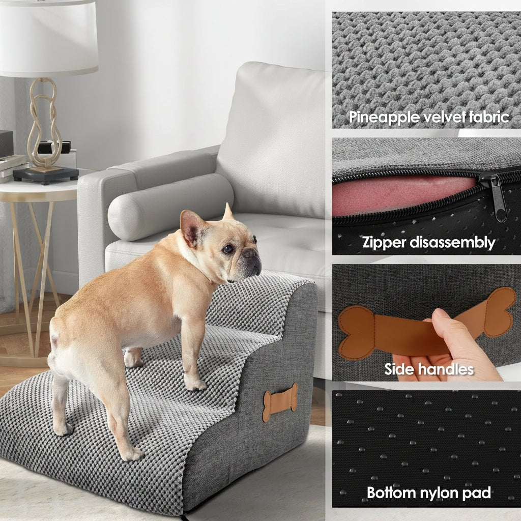 Zachte Hondentrap voor Bed en Bank | Huisdierentrap van Schuim met Flauwe Treden Afneembare Wasbare Hoes en Antislip Onderkant