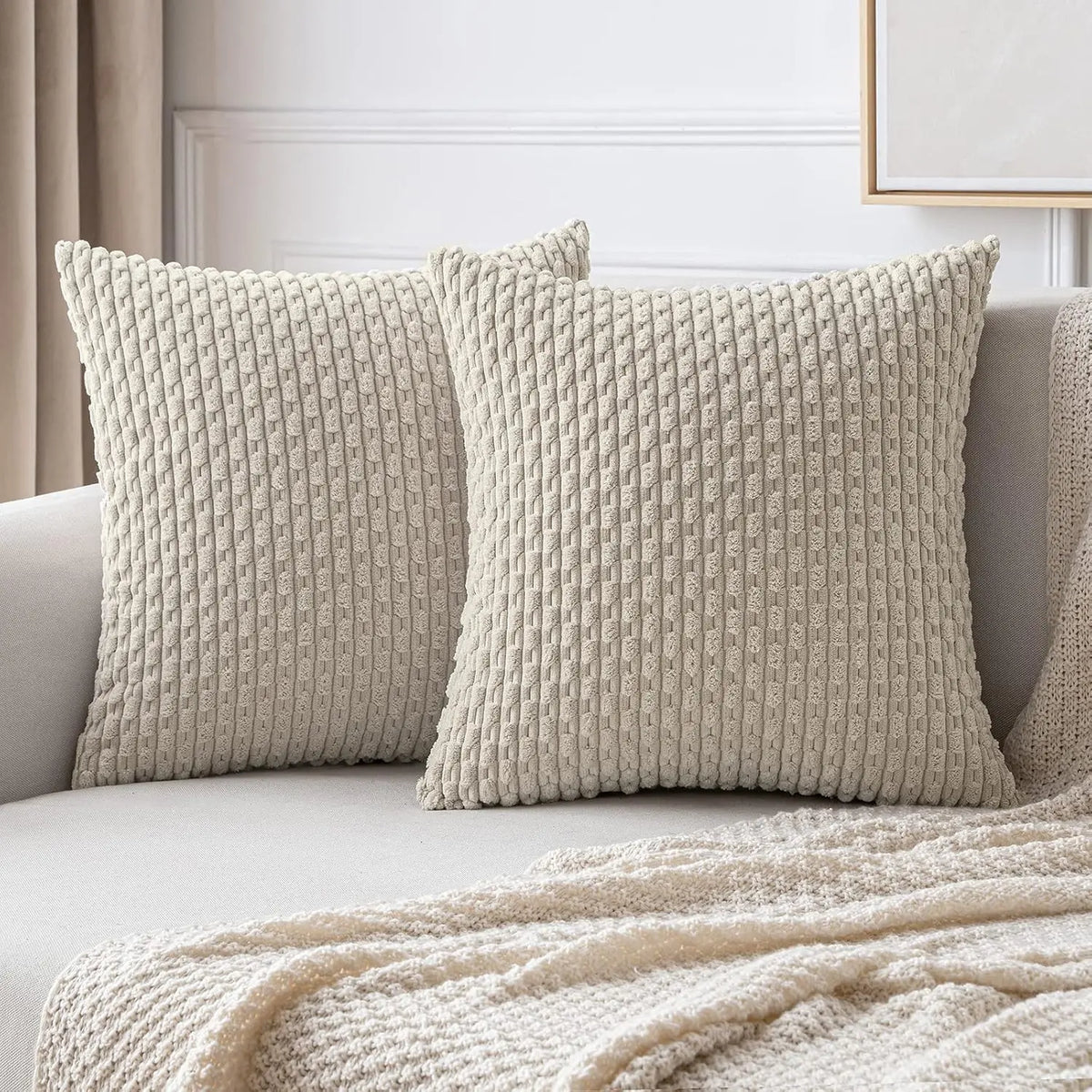 Ribfluwelen Kussenhoes met Rits Zachte Sierkussenhoes met Streepstructuur in Boho Stijl voor Bank | Bed en Fauteuil