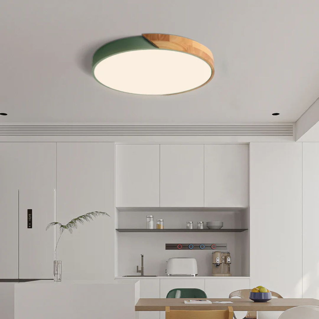 Scandinavische Houten LED Plafondlamp Slanke Plafonnière met Warm of Koel Licht en Dimbare Optie voor Hal | Keuken en Slaapkamer