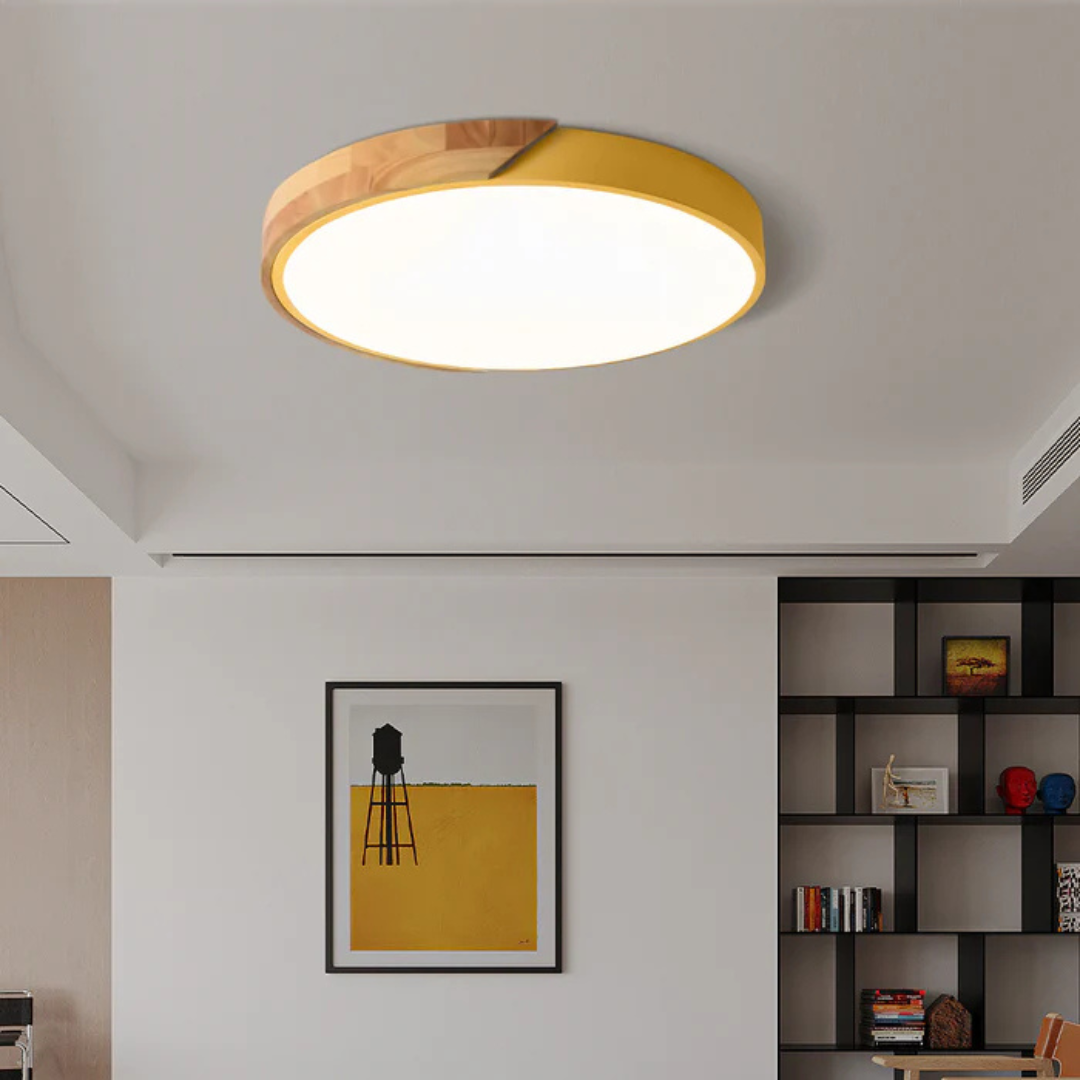 Scandinavische Houten LED Plafondlamp Slanke Plafonnière met Warm of Koel Licht en Dimbare Optie voor Hal | Keuken en Slaapkamer