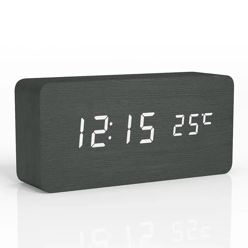 Houten Digitale Wekker met LED Display | Stille Wekker zonder Tikgeluid voor Nachtkastje Bureau en Slaapkamer