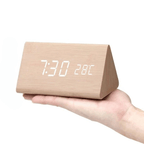 Houten LED Wekker met Geluidsbediening Digitale Tafelklok met Instelbare Helderheid op USB of Batterij voor Nachtkastje | Bureau en Woonkamer