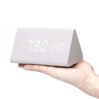 Houten LED Wekker met Geluidsbediening Digitale Tafelklok met Instelbare Helderheid op USB of Batterij voor Nachtkastje | Bureau en Woonkamer