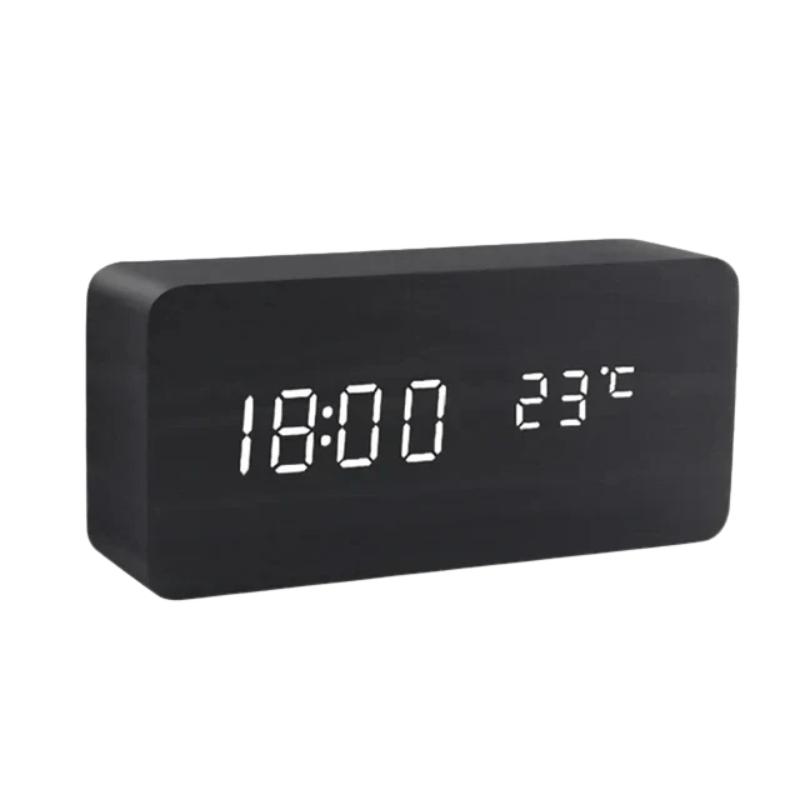 Houten LED Wekker met Geluidsbediening Digitale Tafelklok met Instelbare Helderheid op USB of Batterij voor Nachtkastje | Bureau en Woonkamer