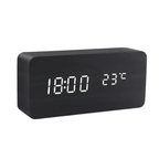 Houten LED Wekker met Geluidsbediening Digitale Tafelklok met Instelbare Helderheid op USB of Batterij voor Nachtkastje | Bureau en Woonkamer