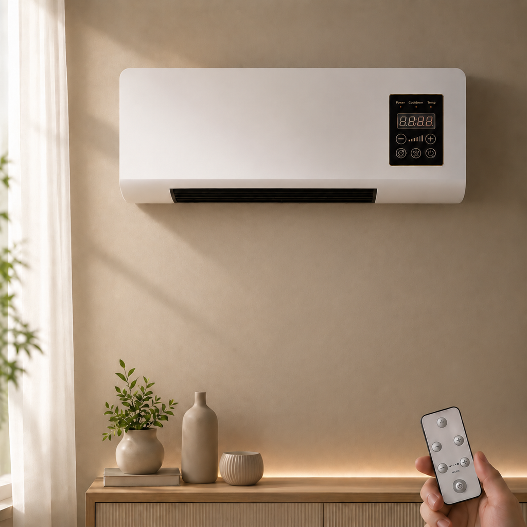 Wandventilator met Verwarming en Afstandsbediening Wandkachel en Ventilator in Eén met Timer voor Slaapkamer | Woonkamer en Kantoor