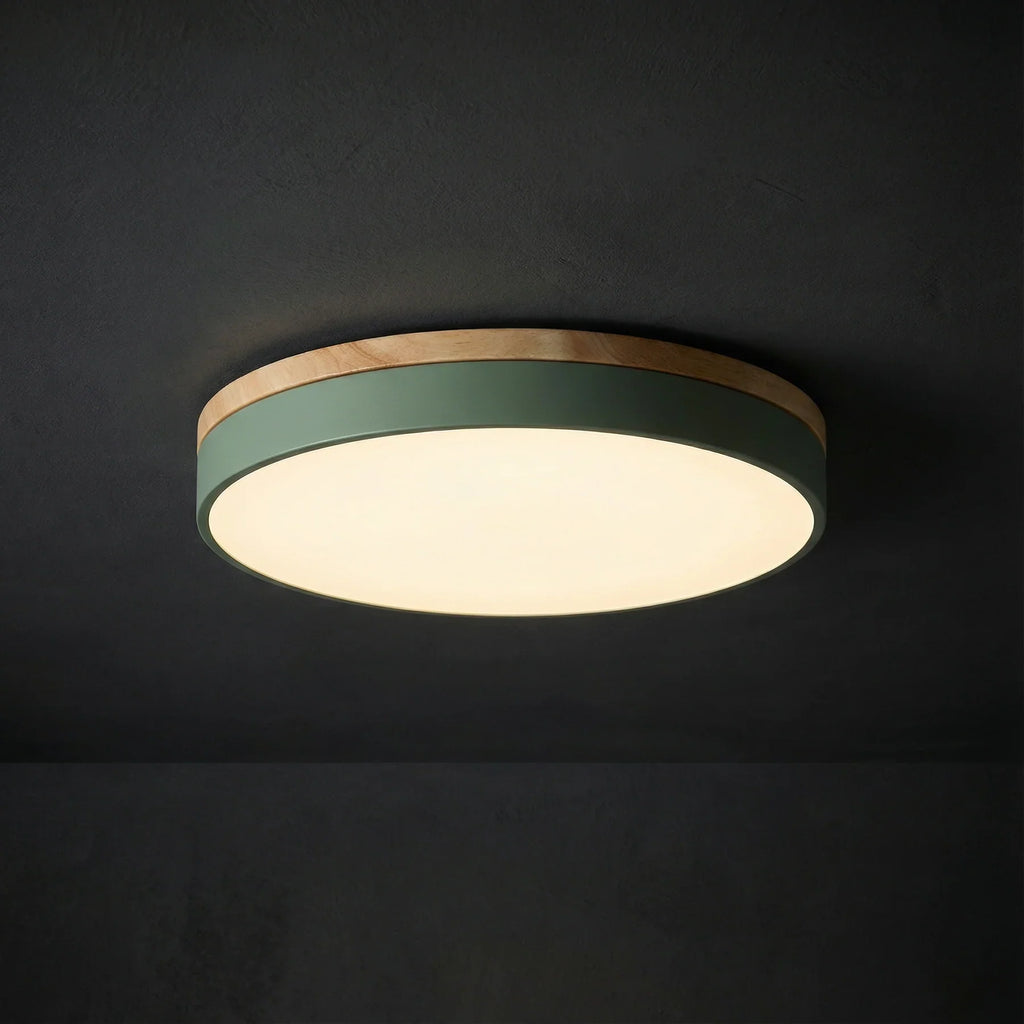 Ronde LED Plafondlamp met Houten Rand Platte Plafonnière met Keuze uit Lichtkleur of Dimbaar met Afstandsbediening voor Woonkamer | Slaapkamer en Hal