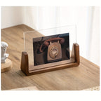 Acryl Fotolijst met Houten Voet Staande Fotolijst in U-vorm Moderne Fotohouder voor Foto of Kaart voor Bureau | Kast en Nachtkastje