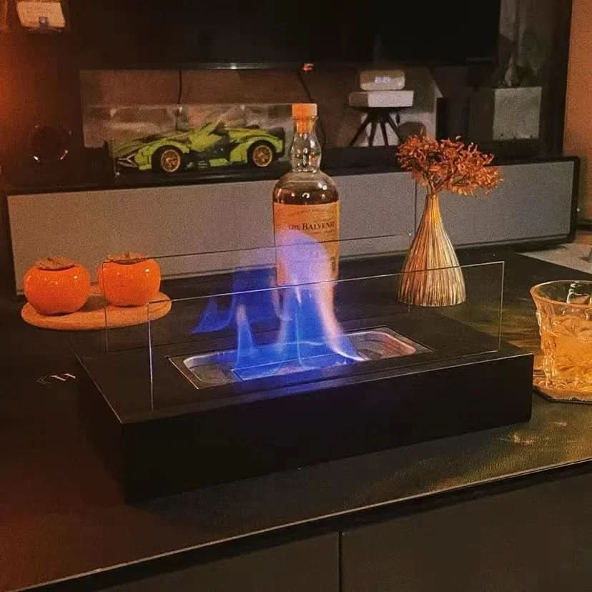 Bio-Ethanol Tafelhaard Draagbare Sfeerhaard met Glazen Schermen en Echte Vlam voor Binnen en Buiten | Woonkamer Balkon en Tuin