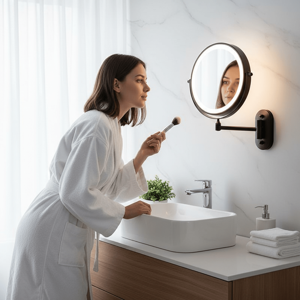 LED Make-Up Spiegel met Vergroting Uitschuifbare Wand Scheerspiegel met Dimbare Verlichting en Oplaadbare Accu voor Badkamer | Slaapkamer