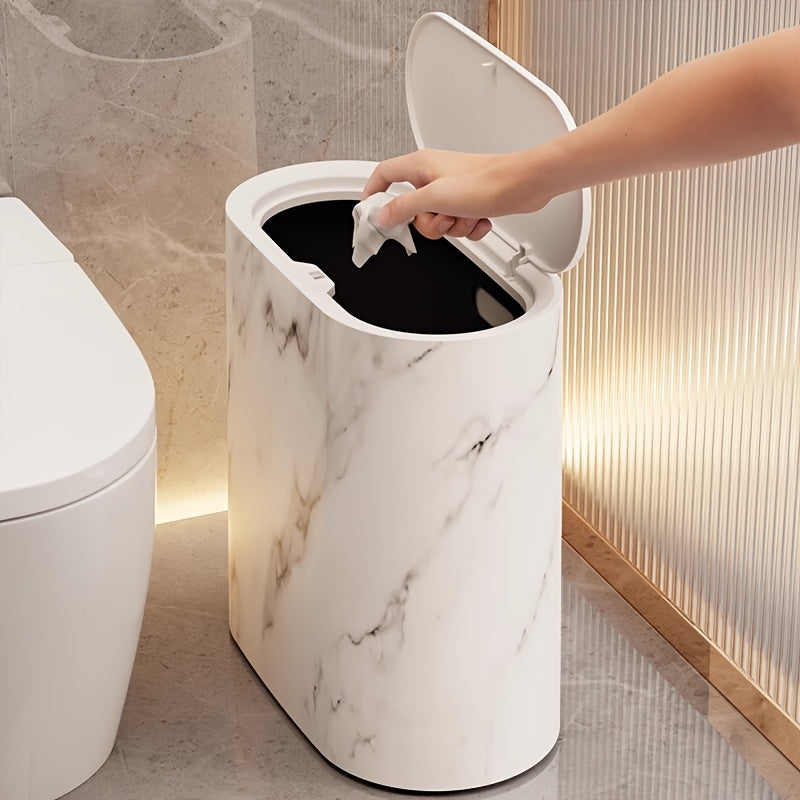 Smalle Ovale Prullenbak met Deksel Moderne Afvalbak met Decoratieve Print Ruimtebesparend voor Badkamer | Toilet | Slaapkamer en Kantoor