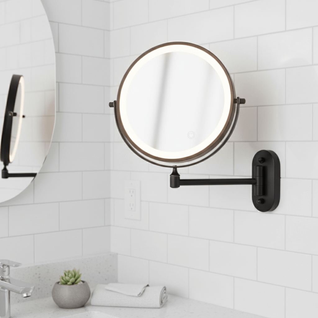 LED Make-Up Spiegel met Vergroting Uitschuifbare Wand Scheerspiegel met Dimbare Verlichting en Oplaadbare Accu voor Badkamer | Slaapkamer