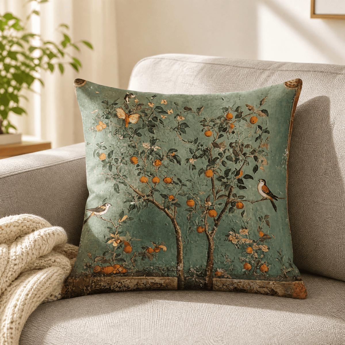 Kussenhoes met Vintage Botanische Print | Sierkussenhoes met Verborgen Rits voor Bank en Bed | Set Kussenhoezen voor Woonkamer