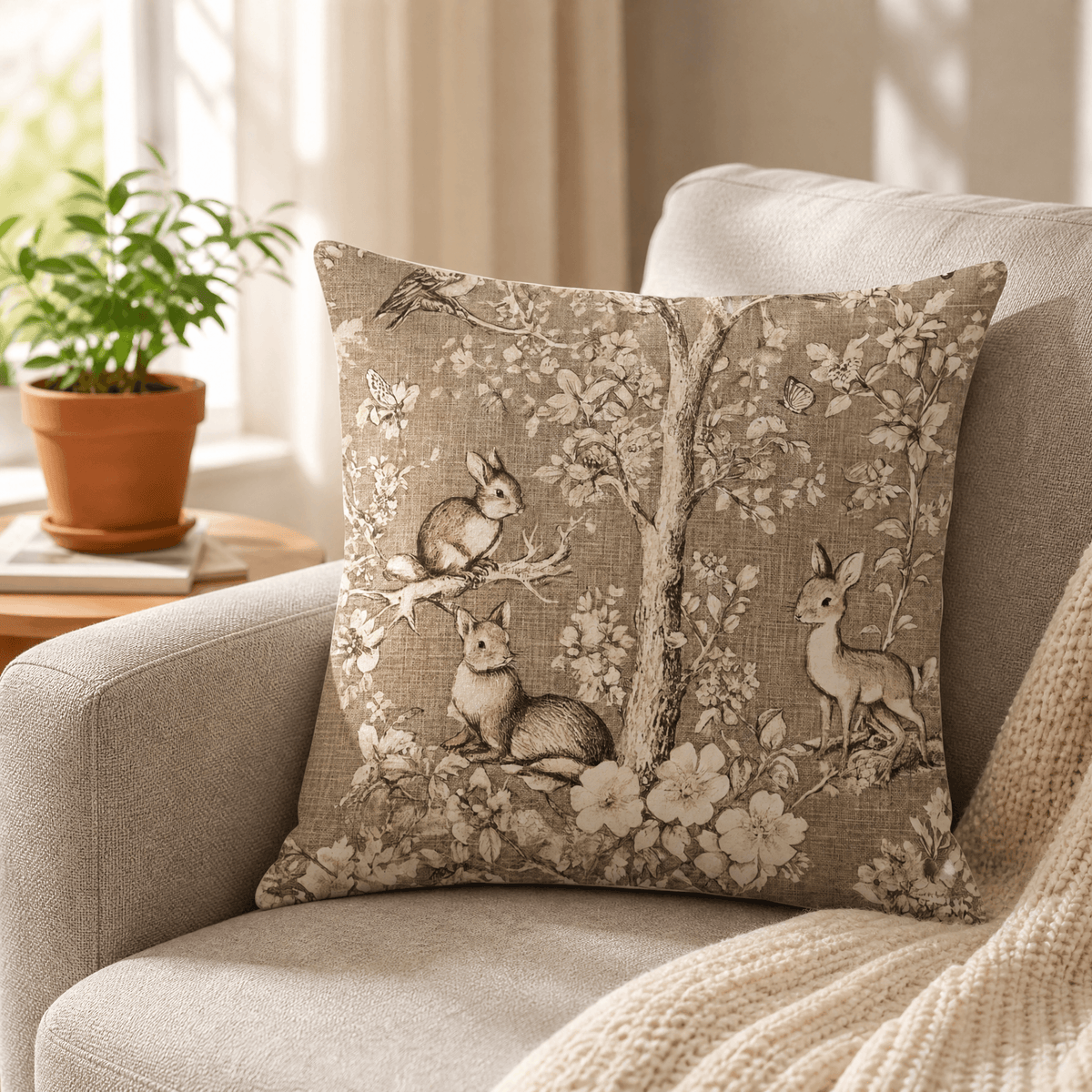 Kussenhoes met Vintage Botanische Print | Sierkussenhoes met Verborgen Rits voor Bank en Bed | Set Kussenhoezen voor Woonkamer