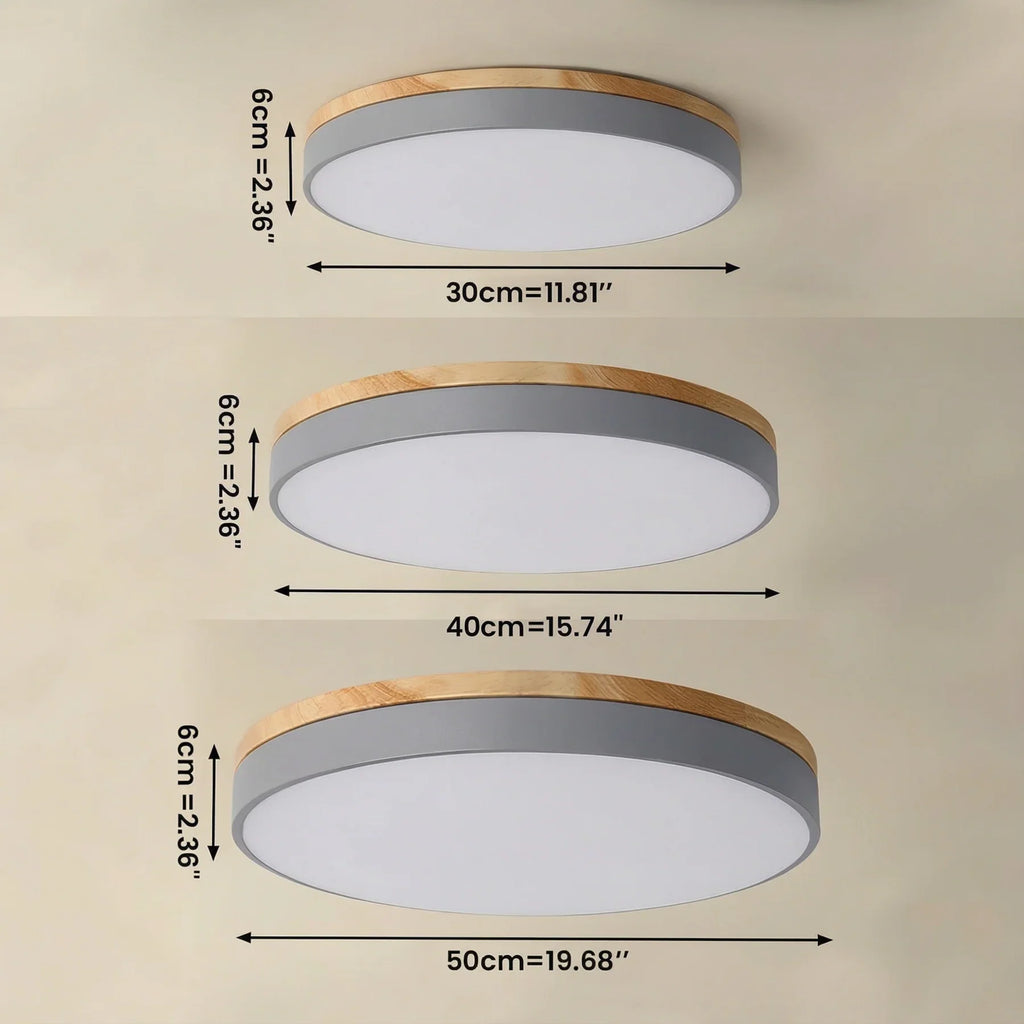 Ronde LED Plafondlamp met Houten Rand Platte Plafonnière met Keuze uit Lichtkleur of Dimbaar met Afstandsbediening voor Woonkamer | Slaapkamer en Hal