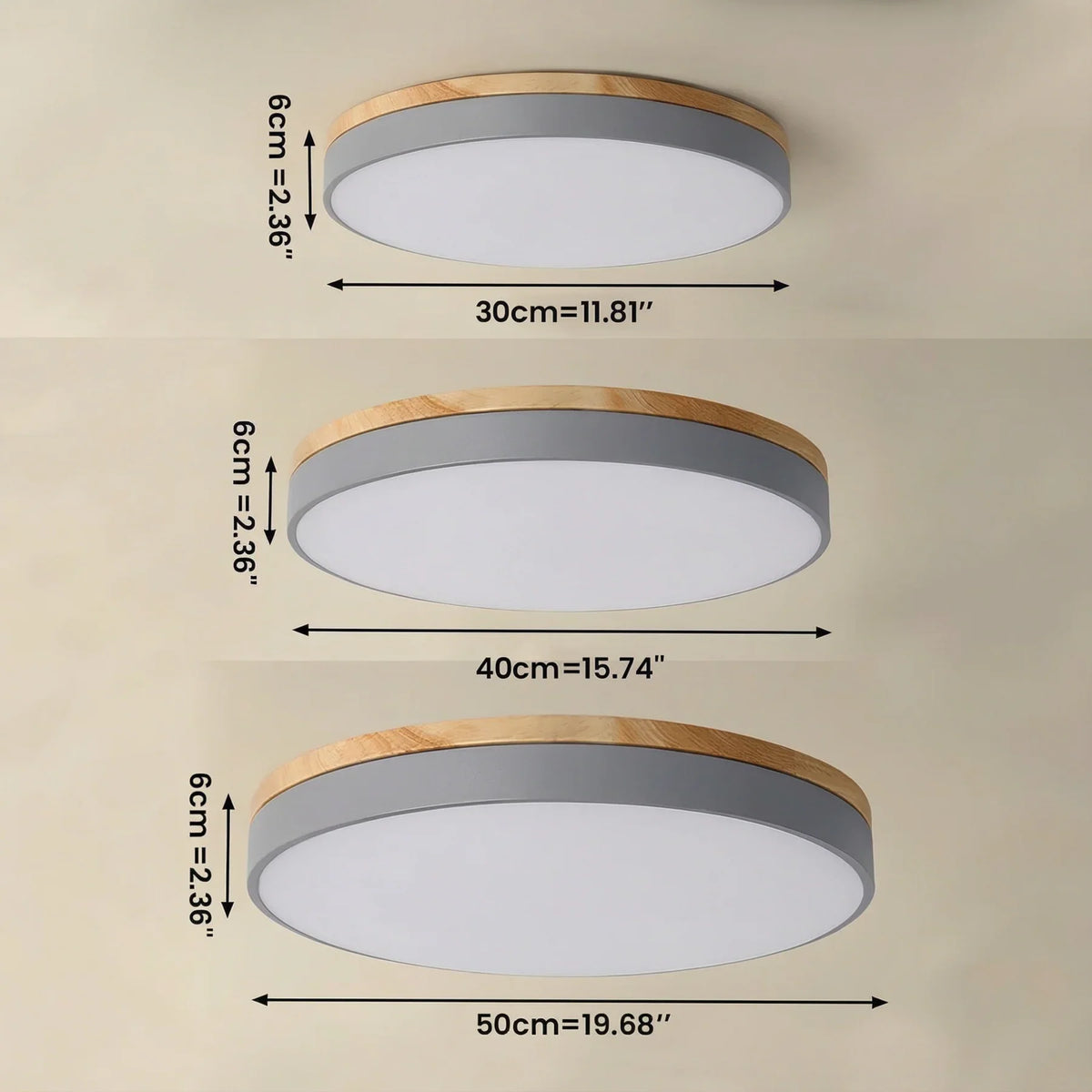 Ronde LED Plafondlamp met Houten Rand Platte Plafonnière met Keuze uit Lichtkleur of Dimbaar met Afstandsbediening voor Woonkamer | Slaapkamer en Hal