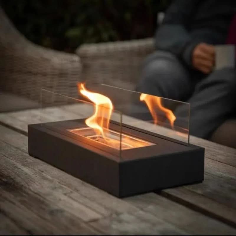 Bio-Ethanol Tafelhaard Draagbare Sfeerhaard met Glazen Schermen en Echte Vlam voor Binnen en Buiten | Woonkamer Balkon en Tuin