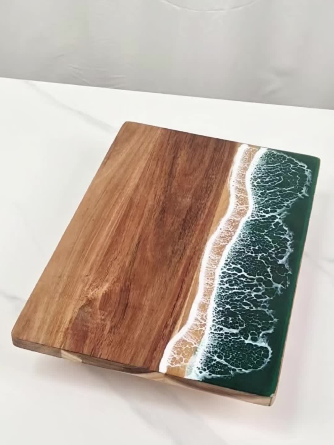 Snijplank van Acaciahout met Resin Golfpatroon Houten Serveerplank en Kaasplank voor Keuken | Borrel en Barbecue
