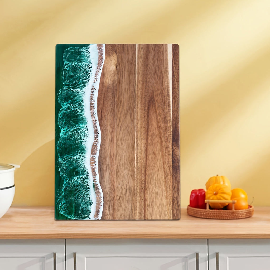 Snijplank van Acaciahout met Resin Golfpatroon Houten Serveerplank en Kaasplank voor Keuken | Borrel en Barbecue