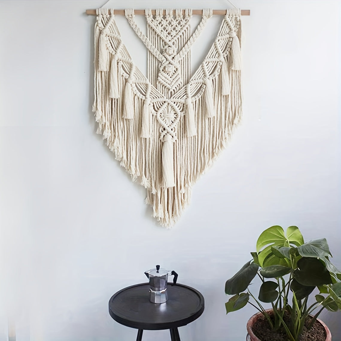 Macramé Wandkleed Boho Handgemaakt | Geknoopte Wanddecoratie met Kwastjes en Franjes voor Slaapkamer | Woonkamer en Hal