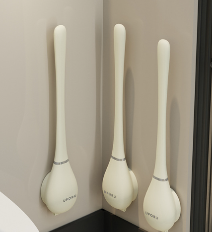 Siliconen Toiletborstel met Wandhouder | Platte Flexibele WC Borstel met Zelfklevende Montage zonder Boren voor Badkamer en Toilet