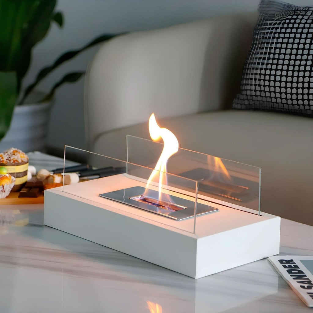 Bio-Ethanol Tafelhaard Draagbare Sfeerhaard met Glazen Schermen en Echte Vlam voor Binnen en Buiten | Woonkamer Balkon en Tuin