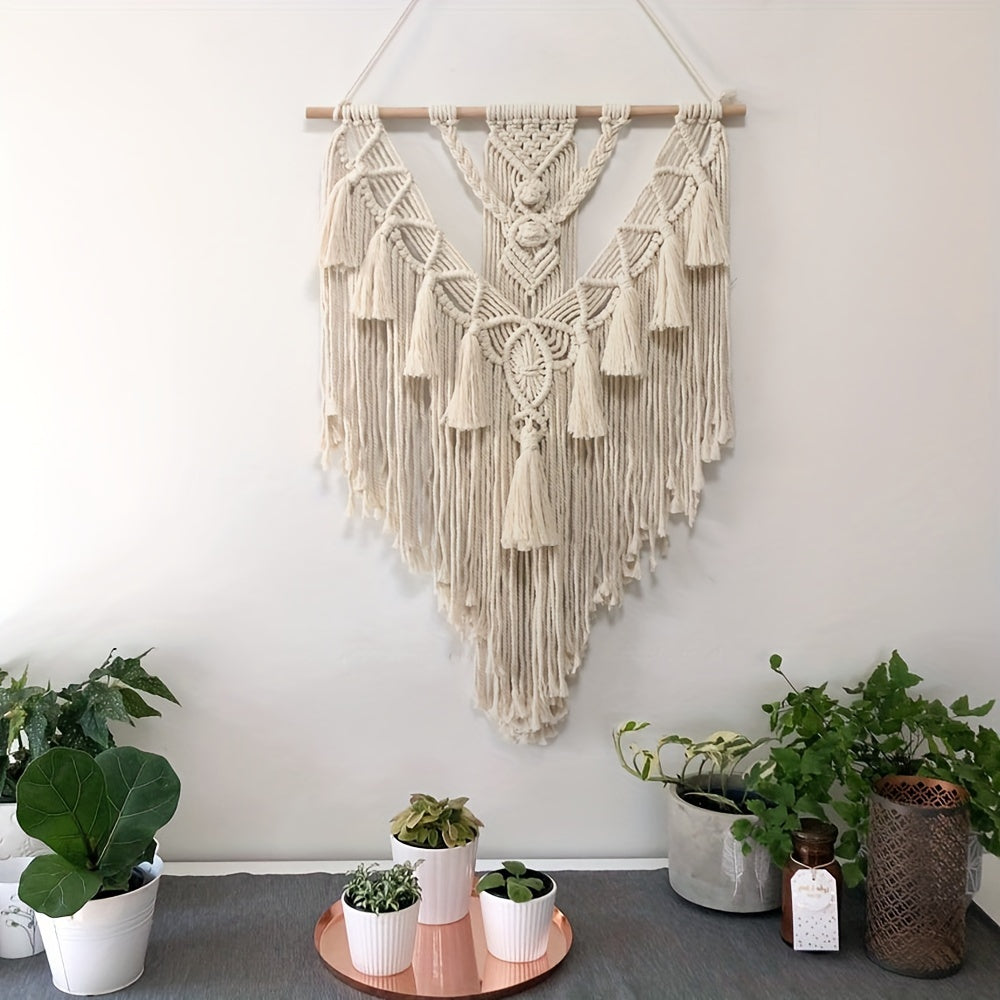 Macramé Wandkleed Boho Handgemaakt | Geknoopte Wanddecoratie met Kwastjes en Franjes voor Slaapkamer | Woonkamer en Hal