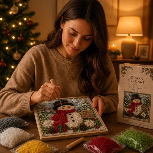 Kerst Knutselpakket voor Garenkunst in Reliëf | Voorgeperforeerd Bord met Garen en Houten Prikpen | Kerstdecoratie Zelf Maken Zonder Naaien