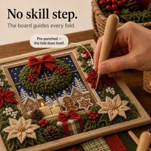 Kerst Knutselpakket voor Garenkunst in Reliëf | Voorgeperforeerd Bord met Garen en Houten Prikpen | Kerstdecoratie Zelf Maken Zonder Naaien