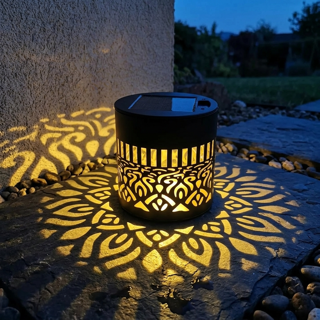 Solar Projectorlamp met Mandala Patroon | Metalen Tuinlamp op Zonne-energie met Schemersensor voor Terras | Muur en Tuintafel