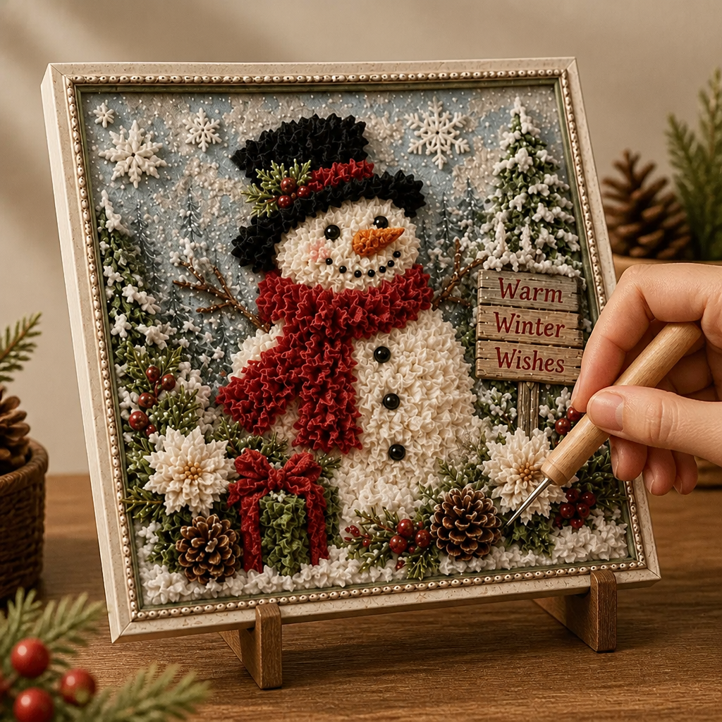 Kerst Knutselpakket voor Garenkunst in Reliëf | Voorgeperforeerd Bord met Garen en Houten Prikpen | Kerstdecoratie Zelf Maken Zonder Naaien