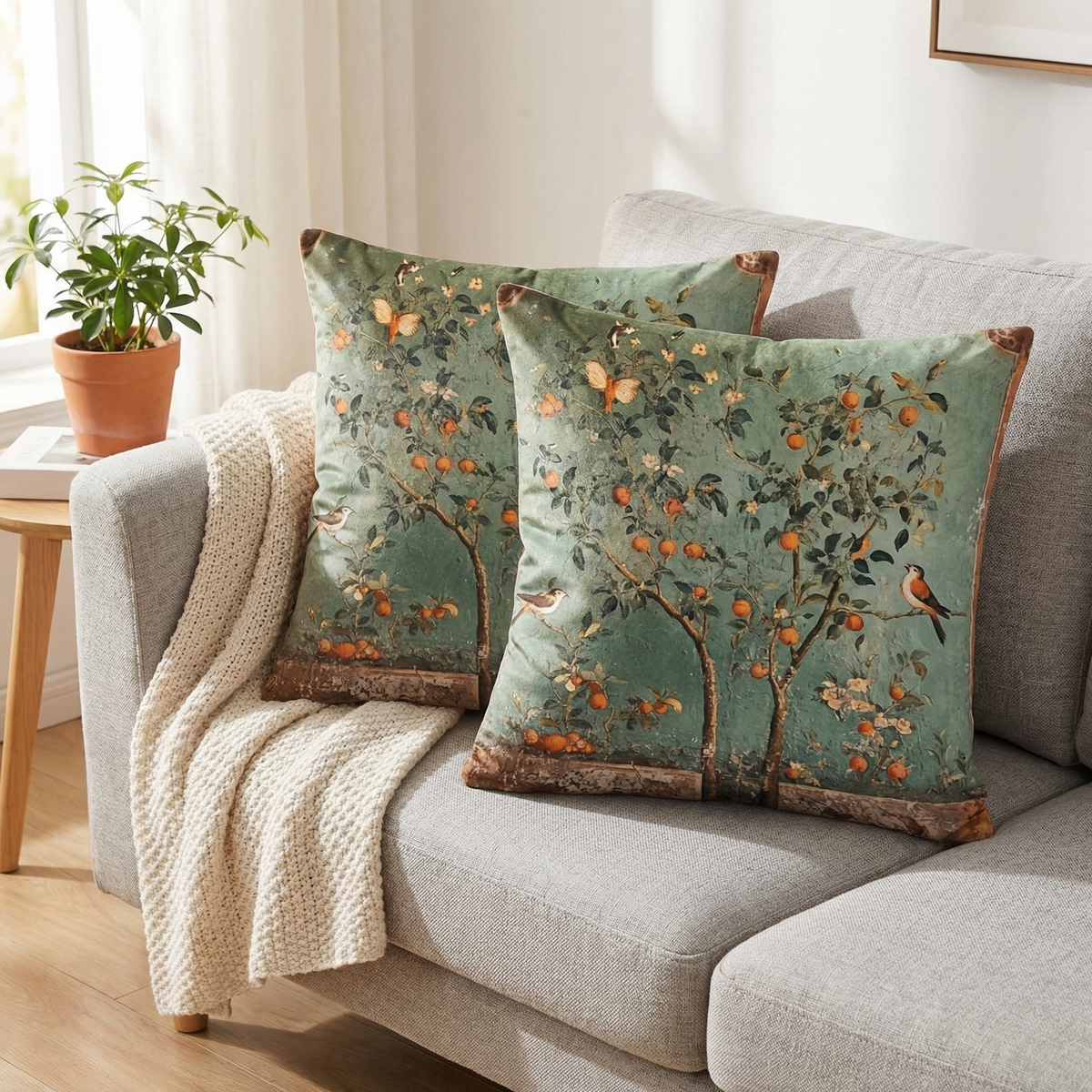 Kussenhoes met Vintage Botanische Print | Sierkussenhoes met Verborgen Rits voor Bank en Bed | Set Kussenhoezen voor Woonkamer