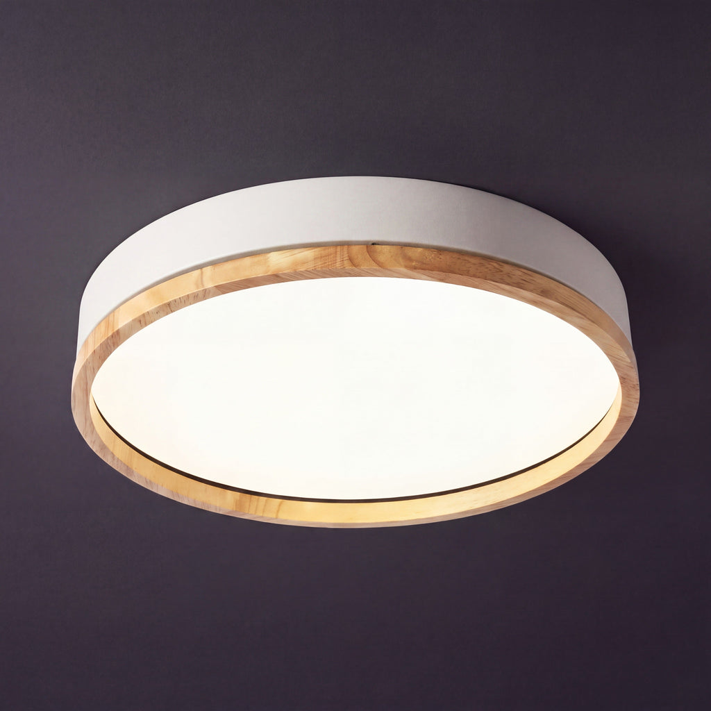 Scandinavische Houten Plafondlamp LED Plafonnière met Houten Ring en Dimbare Optie met Afstandsbediening voor Woonkamer | Slaapkamer en Keuken