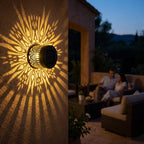 Solar Projectorlamp met Mandala Patroon | Metalen Tuinlamp op Zonne-energie met Schemersensor voor Terras | Muur en Tuintafel