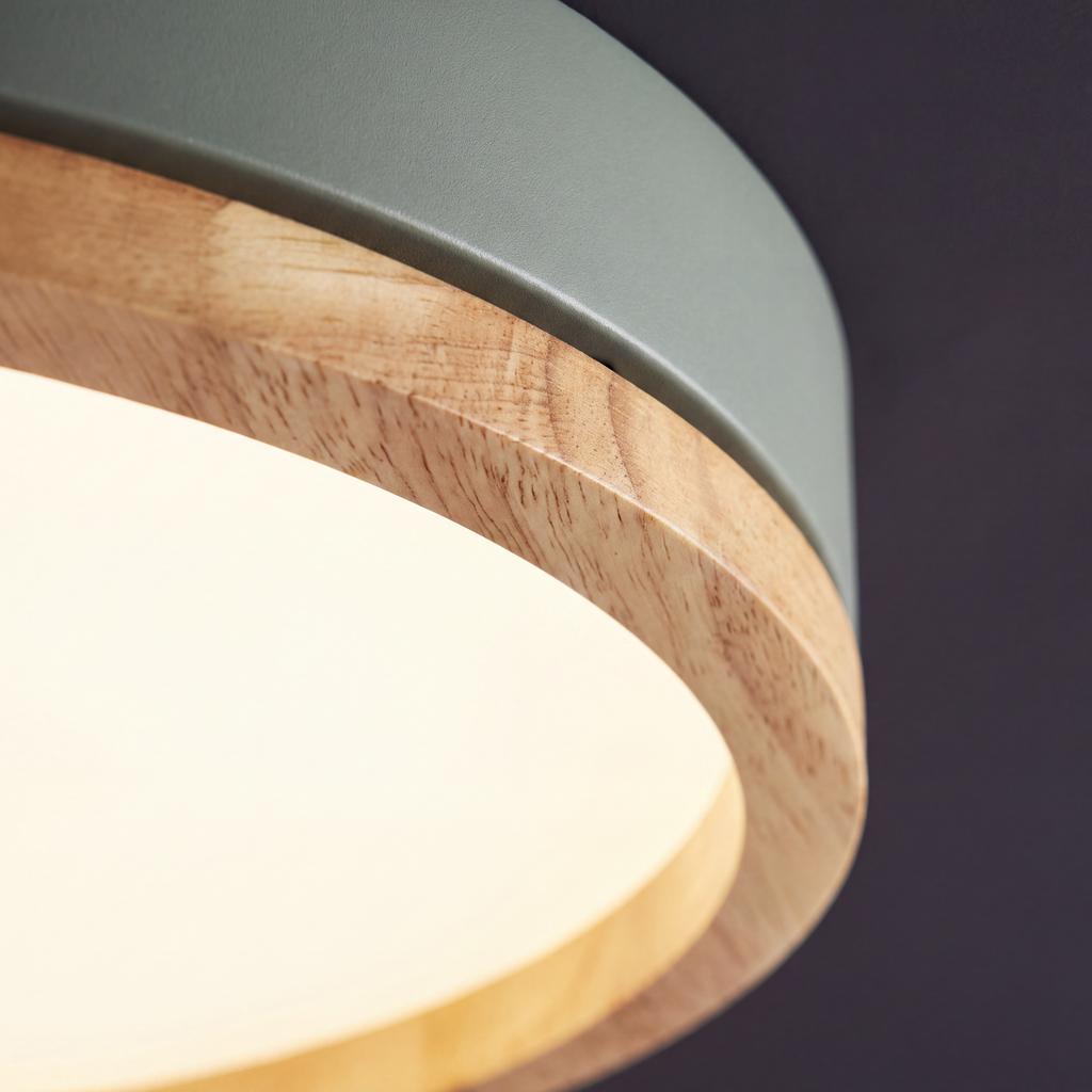 Scandinavische Houten Plafondlamp LED Plafonnière met Houten Ring en Dimbare Optie met Afstandsbediening voor Woonkamer | Slaapkamer en Keuken